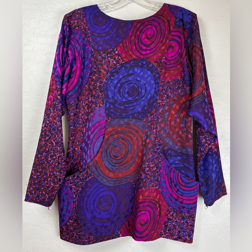Raul Blanco 100% Silk Geometric‎ Big Pockets 80s Tunic 10 Red Purple 1196
